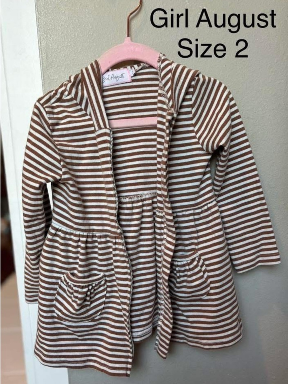 Girl Striped Brown & White Hooded Jacket